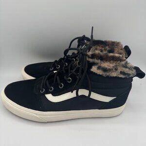 Vans Black and White Boots with Leopard Print